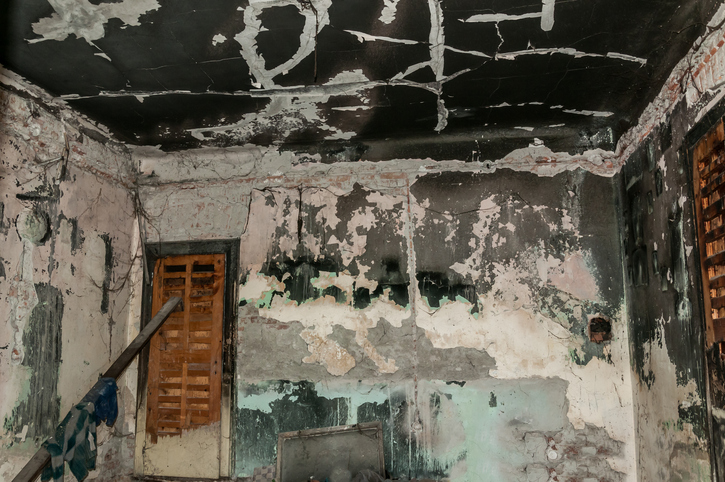 Fire-damaged abandoned home